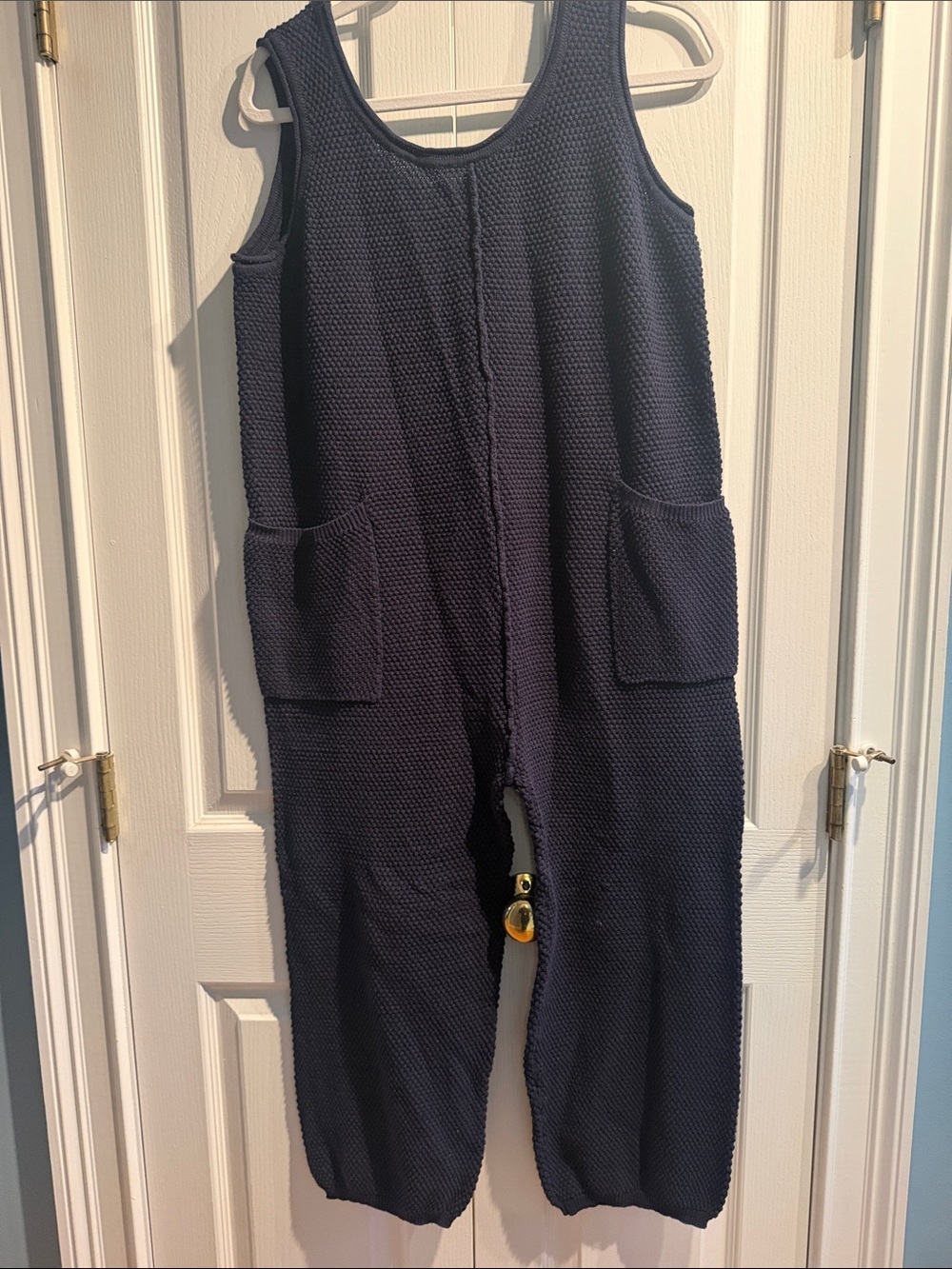 Sleeveless Navy Knit Pocket Jumpsuit